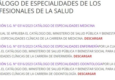 CATÁLOGO DE ESPECIALIDADES DE LOS PROFESIONALES DE LA SALUD